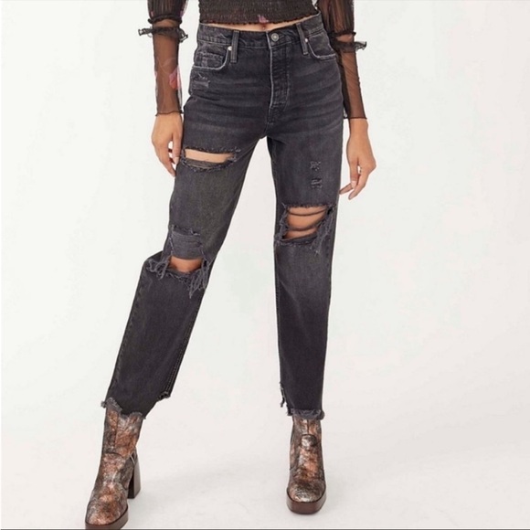 NWT Free People Baggy Tapered Boyfriend Jeans in Obsidian Black - Picture 2 of 9